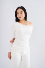 Daria Lace Toga Long Sleeve Ruched Top in White