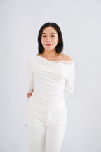 Daria Lace Toga Long Sleeve Ruched Top in White