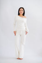 Daria Lace Toga Long Sleeve Ruched Top in White