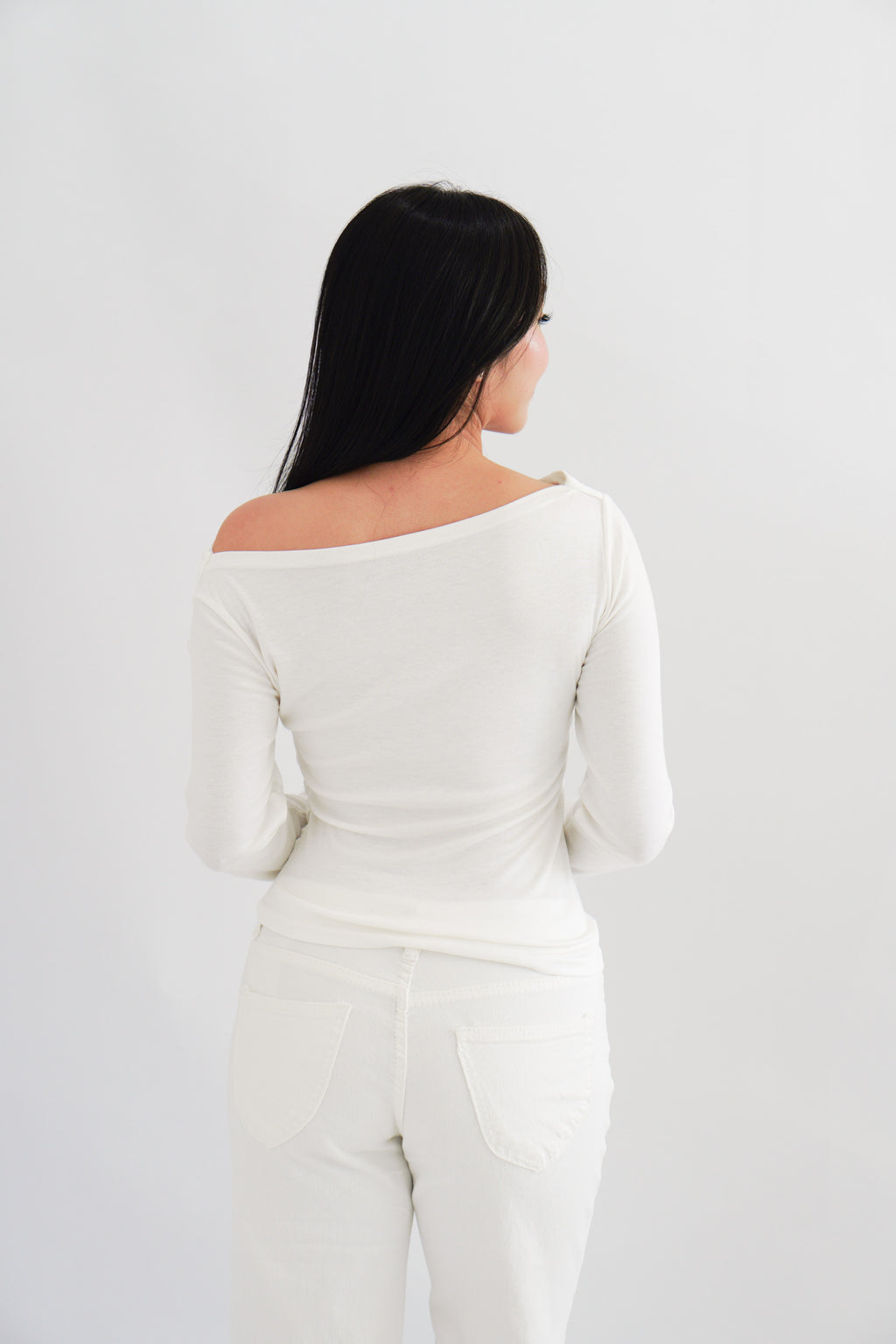 Daria Lace Toga Long Sleeve Ruched Top in White