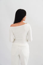 Daria Lace Toga Long Sleeve Ruched Top in White