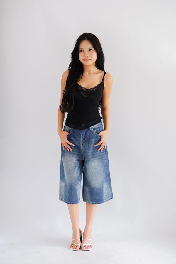 Topez Denim Midi Jorts in Blue Acid Wash