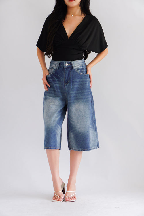Topez Denim Midi Jorts in Blue Acid Wash