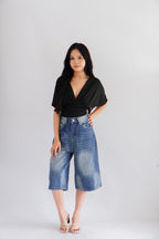 Topez Denim Midi Jorts in Blue Acid Wash