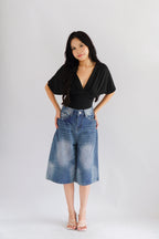 Topez Denim Midi Jorts in Blue Acid Wash