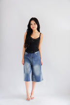 Topez Denim Midi Jorts in Blue Acid Wash