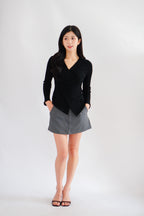 Paulette V Neck Long Sleeve Top in Black