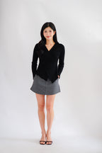 Paulette V Neck Long Sleeve Top in Black