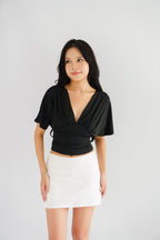 Dienne V Neck Ruched Waist Top in Black
