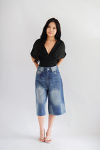 Dienne V Neck Ruched Waist Top in Black