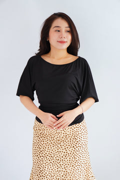 Micienne Ruched Tie Waist Flare Sleeves Top in Black