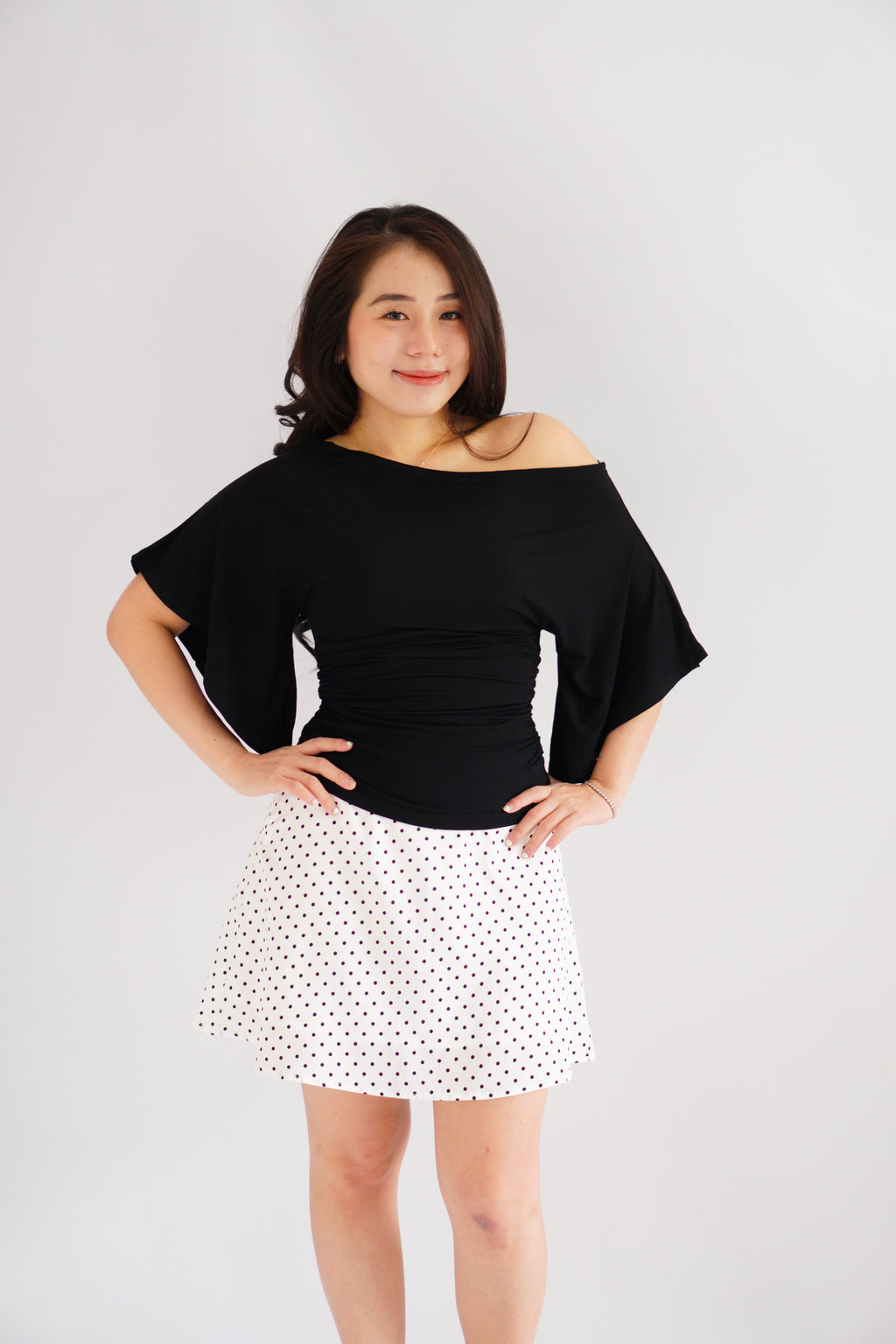 Sabrina Flutter Sleeves Ruched Waist Top in Black