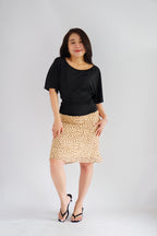 Micienne Ruched Tie Waist Flare Sleeves Top in Black