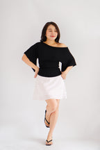 Sabrina Flutter Sleeves Ruched Waist Top in Black