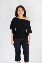 Sabrina Flutter Sleeves Ruched Waist Top in Black