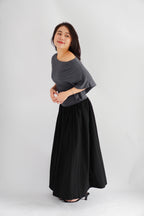 Sabrina Flutter Sleeves Ruched Waist Top in Grey