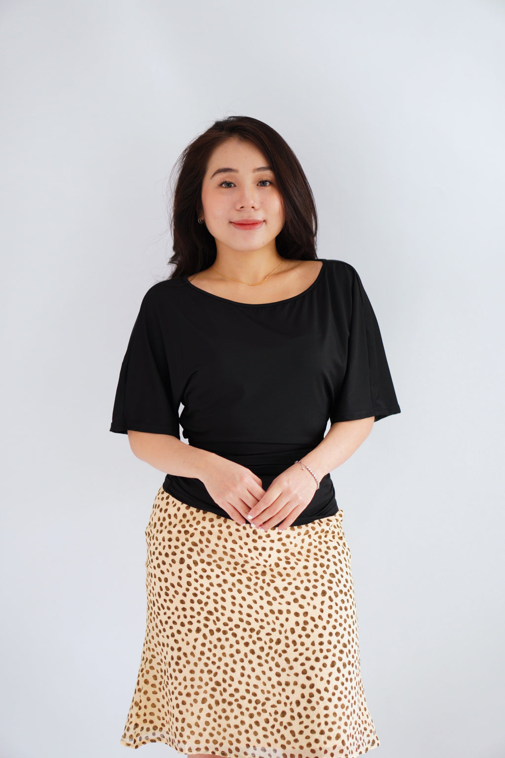 Micienne Ruched Tie Waist Flare Sleeves Top in Black