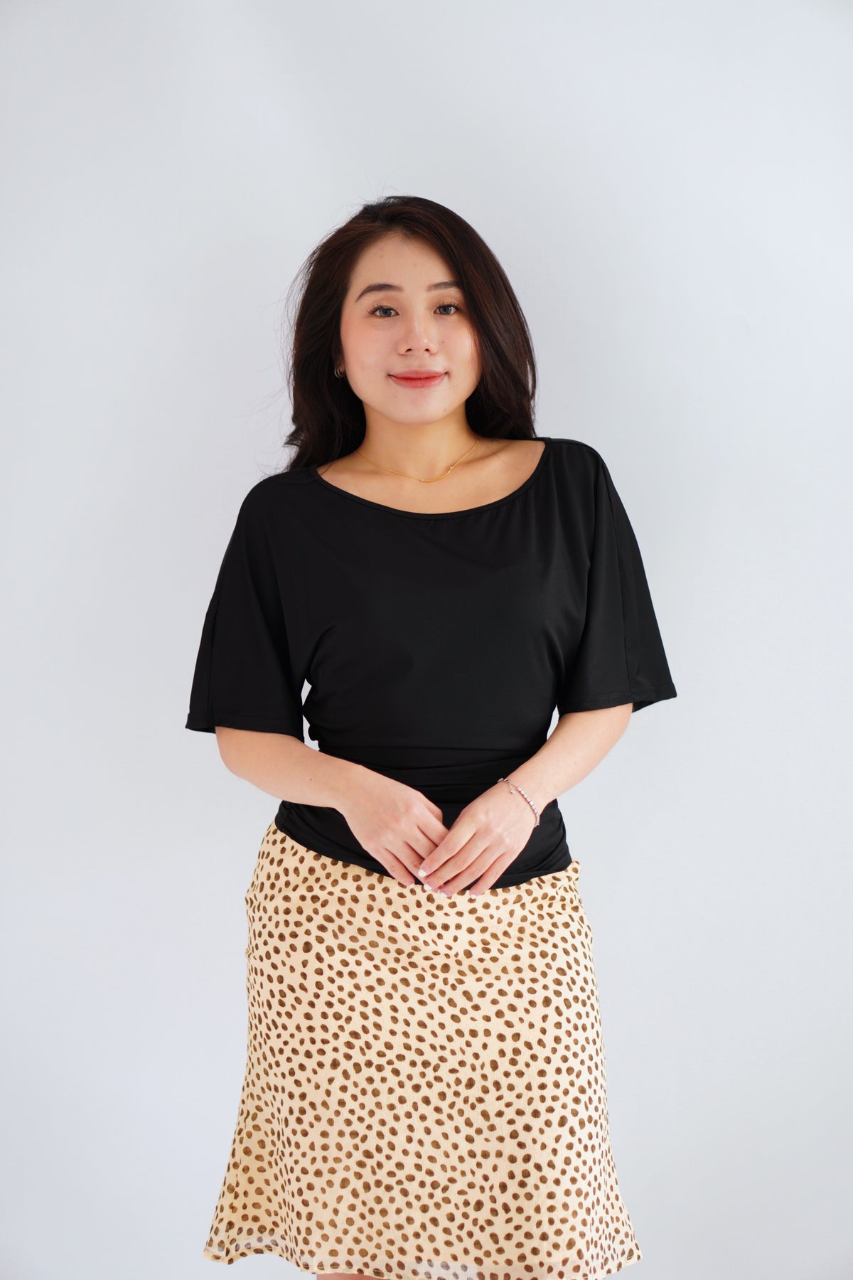 Micienne Ruched Tie Waist Flare Sleeves Top in Black