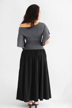 Sabrina Flutter Sleeves Ruched Waist Top in Grey