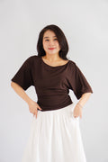 Micienne Ruched Tie Waist Flare Sleeves Top in Brown