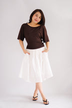 Micienne Ruched Tie Waist Flare Sleeves Top in Brown