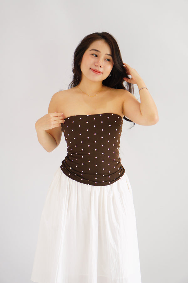 Lycia Polkadot Padded Tube Top in Brown