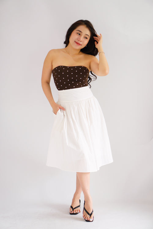 Lycia Polkadot Padded Tube Top in Brown