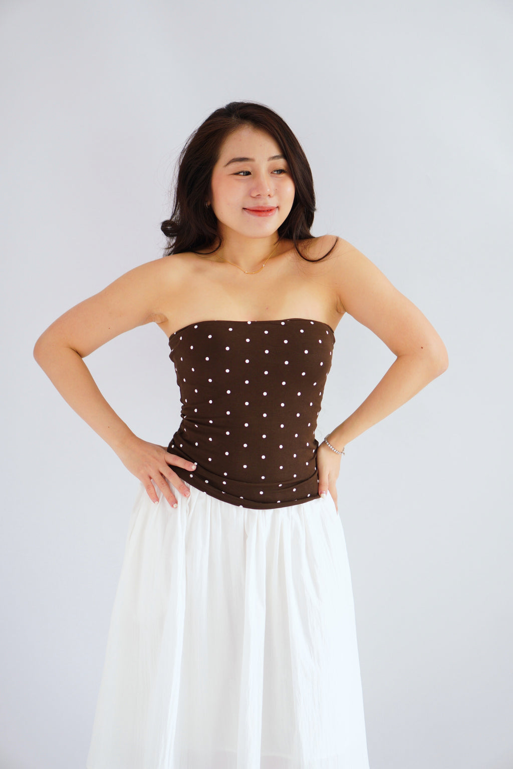 Lycia Polkadot Padded Tube Top in Brown