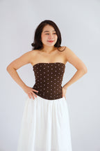 Lycia Polkadot Padded Tube Top in Brown