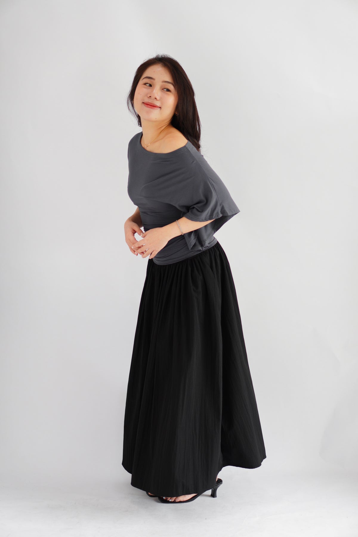 Quina Thick Waist Band Maxi Skirt in Black
