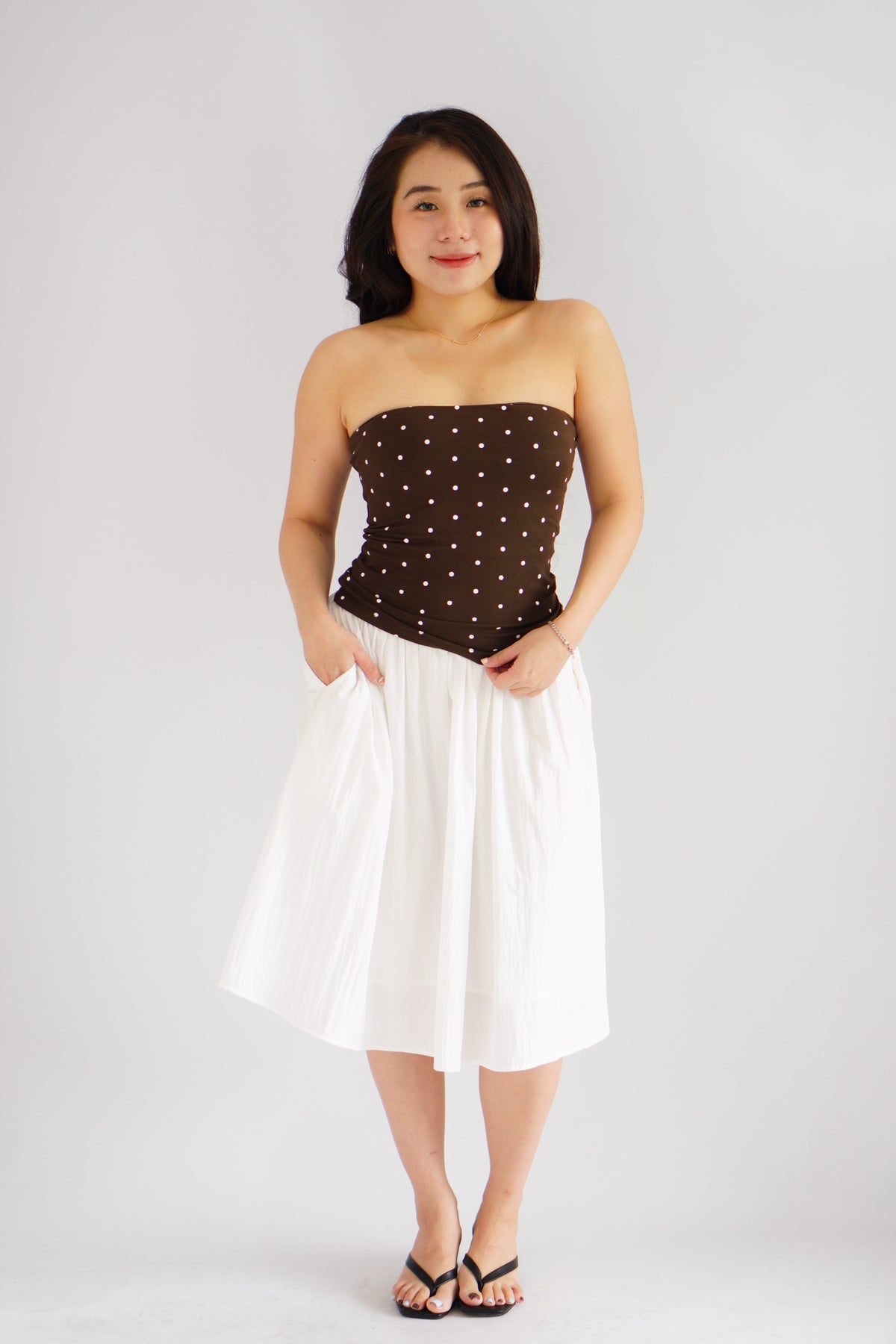 Lycia Polkadot Padded Tube Top in Brown