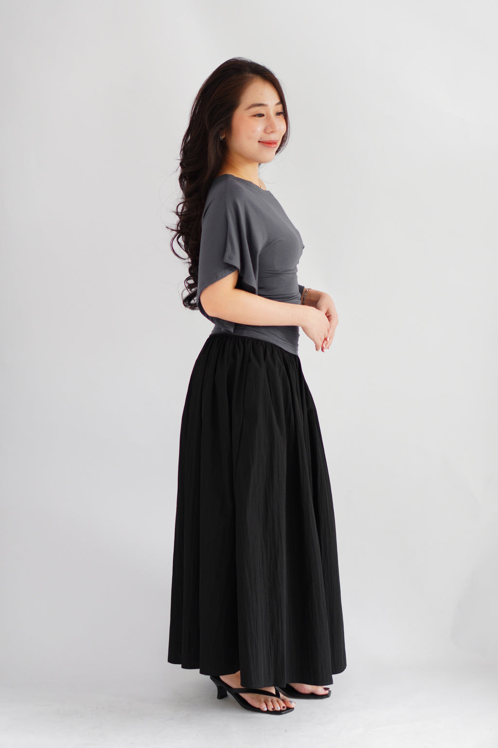 Quina Thick Waist Band Maxi Skirt in Black