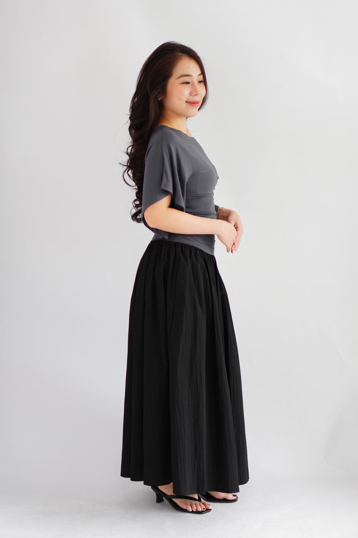 Quina Thick Waist Band Maxi Skirt in Black