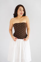 Lycia Polkadot Padded Tube Top in Brown
