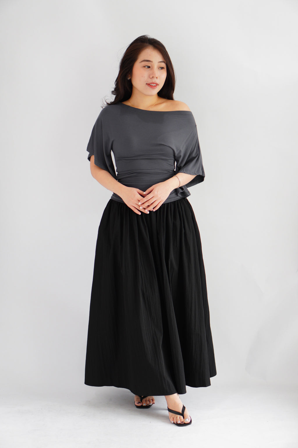 Quina Thick Waist Band Maxi Skirt in Black
