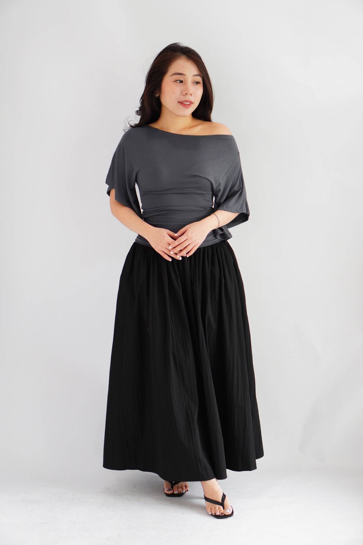 Quina Thick Waist Band Maxi Skirt in Black