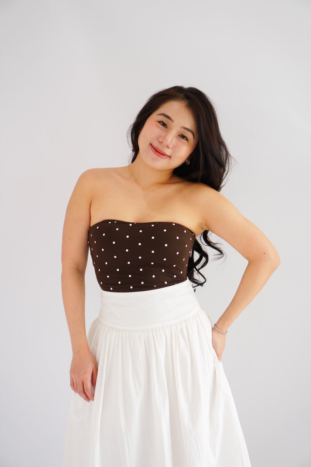 Lycia Polkadot Padded Tube Top in Brown