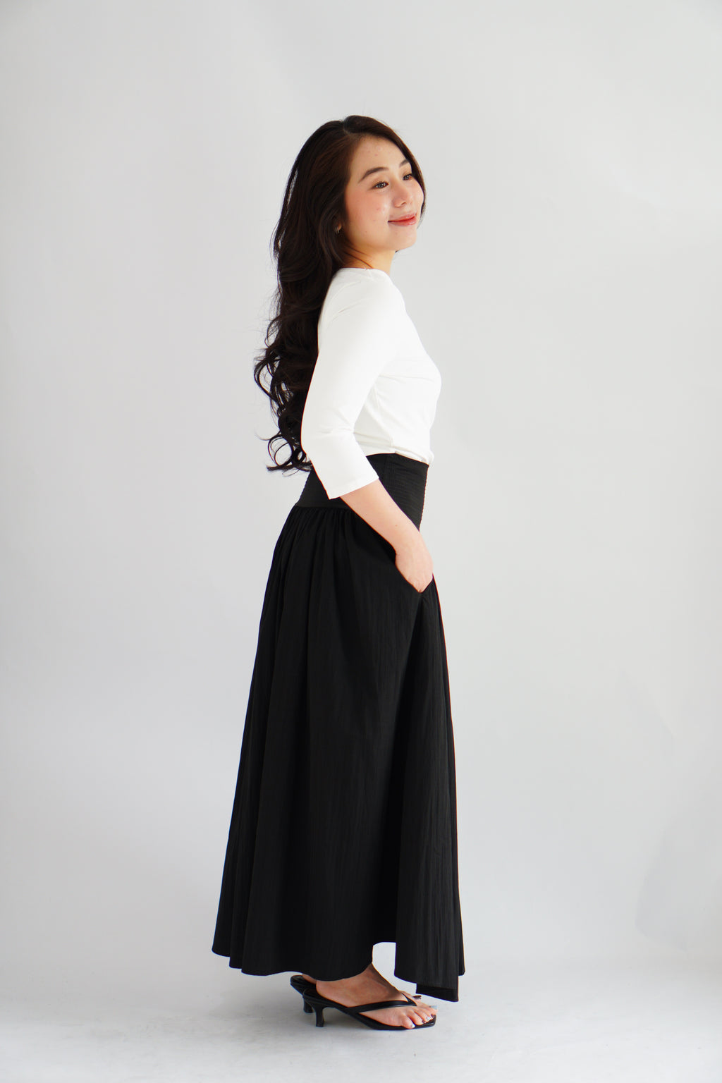 Quina Thick Waist Band Maxi Skirt in Black