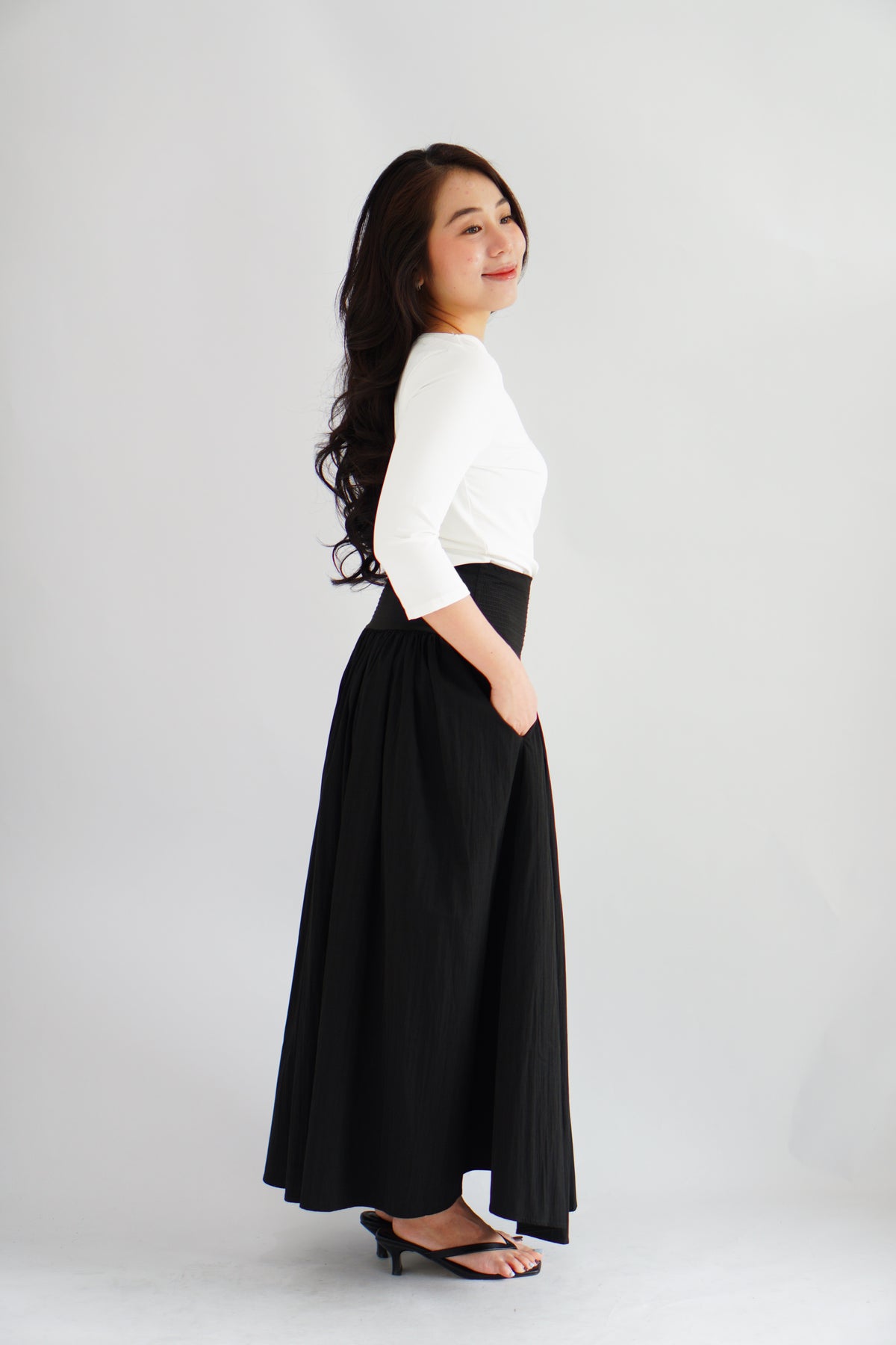 Quina Thick Waist Band Maxi Skirt in Black