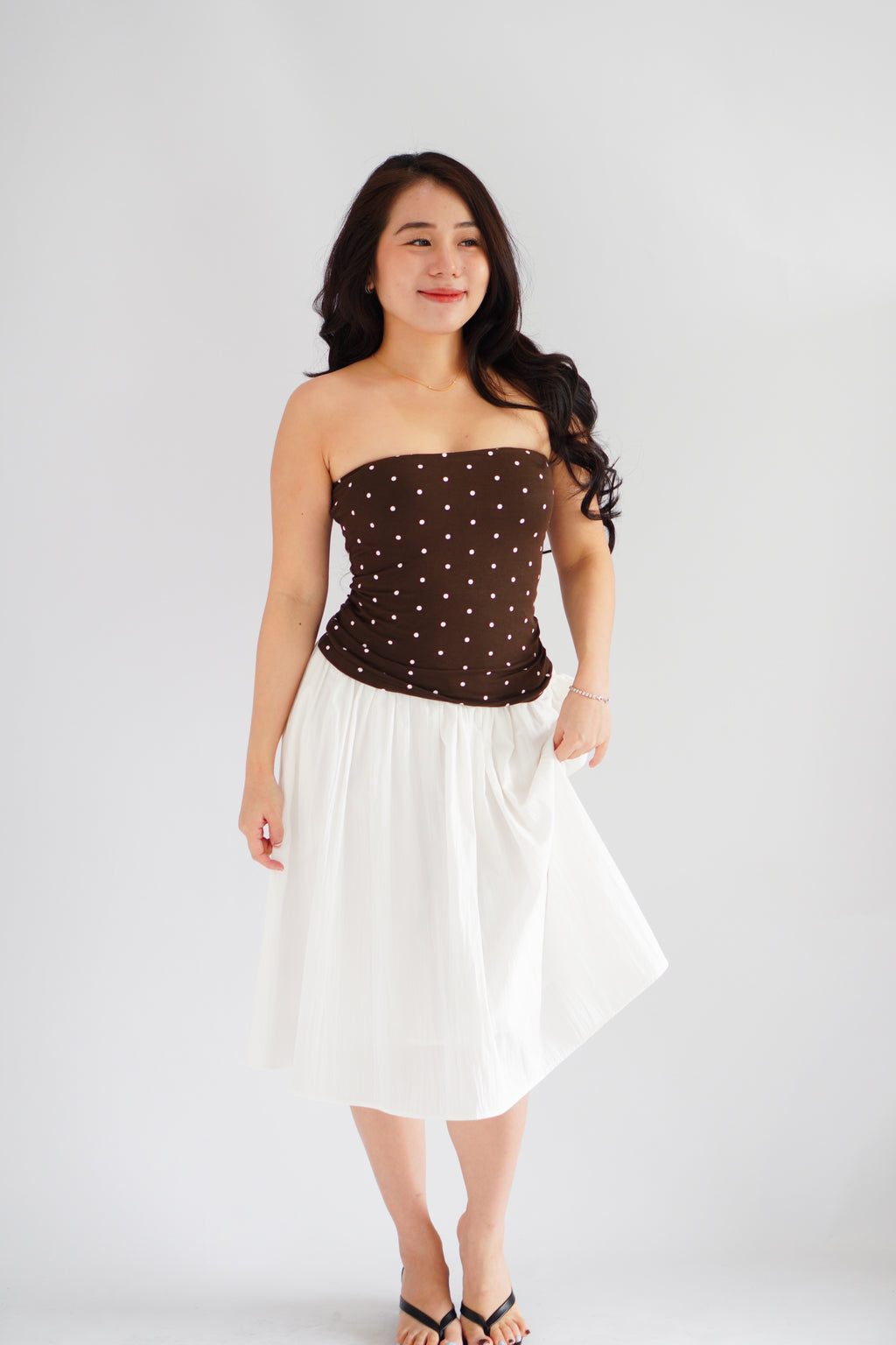 Lycia Polkadot Padded Tube Top in Brown