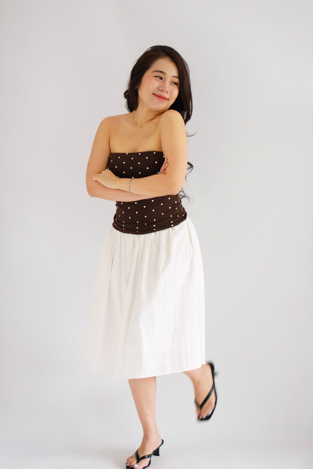Lycia Polkadot Padded Tube Top in Brown