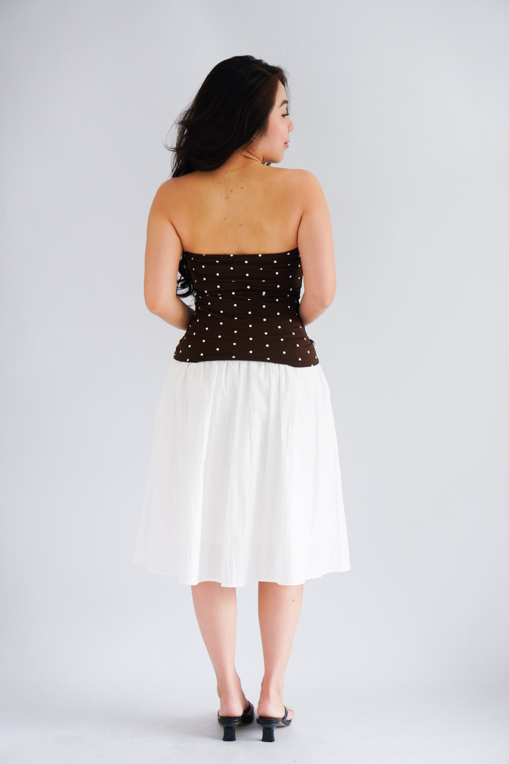 Lycia Polkadot Padded Tube Top in Brown
