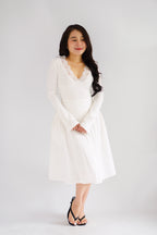 Carrie Lace V Neck Long Sleeve Top in White