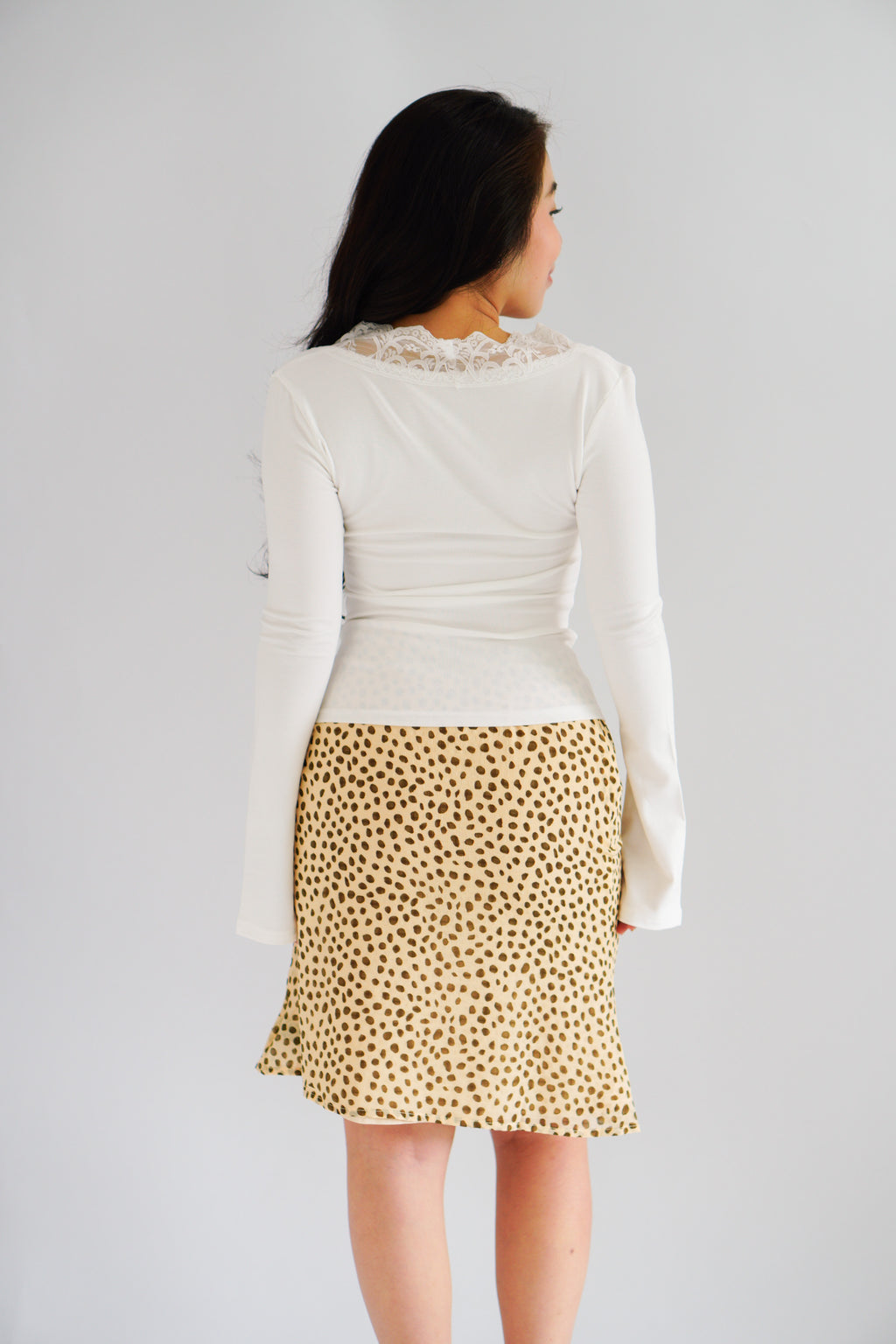 Carrie Lace V Neck Long Sleeve Top in White