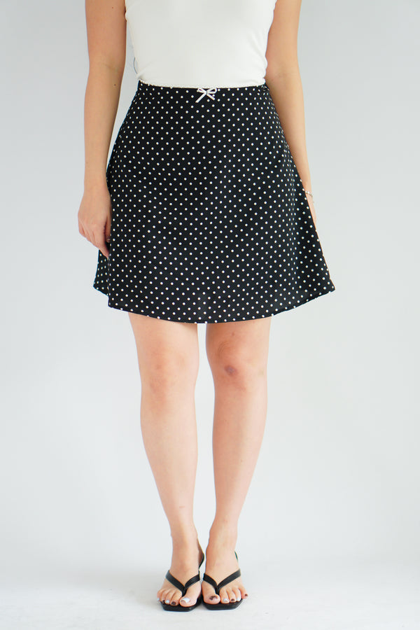 Clovie Polkadot Mini Skirt in Black