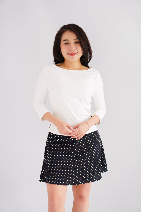 Vanessa Boat Neck Mid Sleeve Top in White