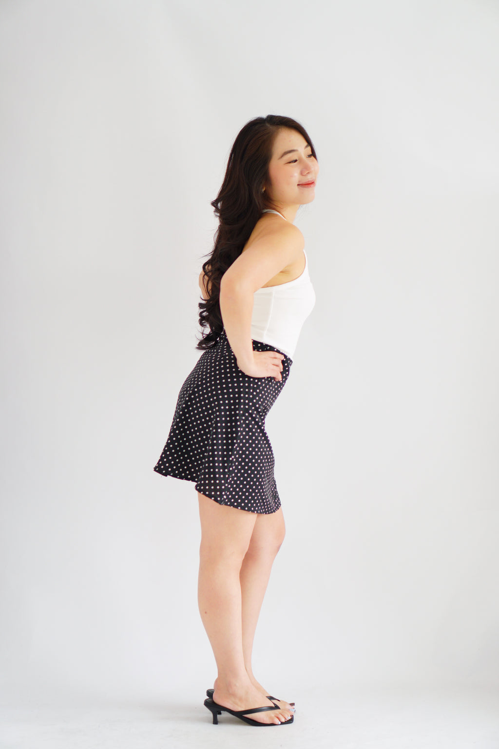 Clovie Polkadot Mini Skirt in Black