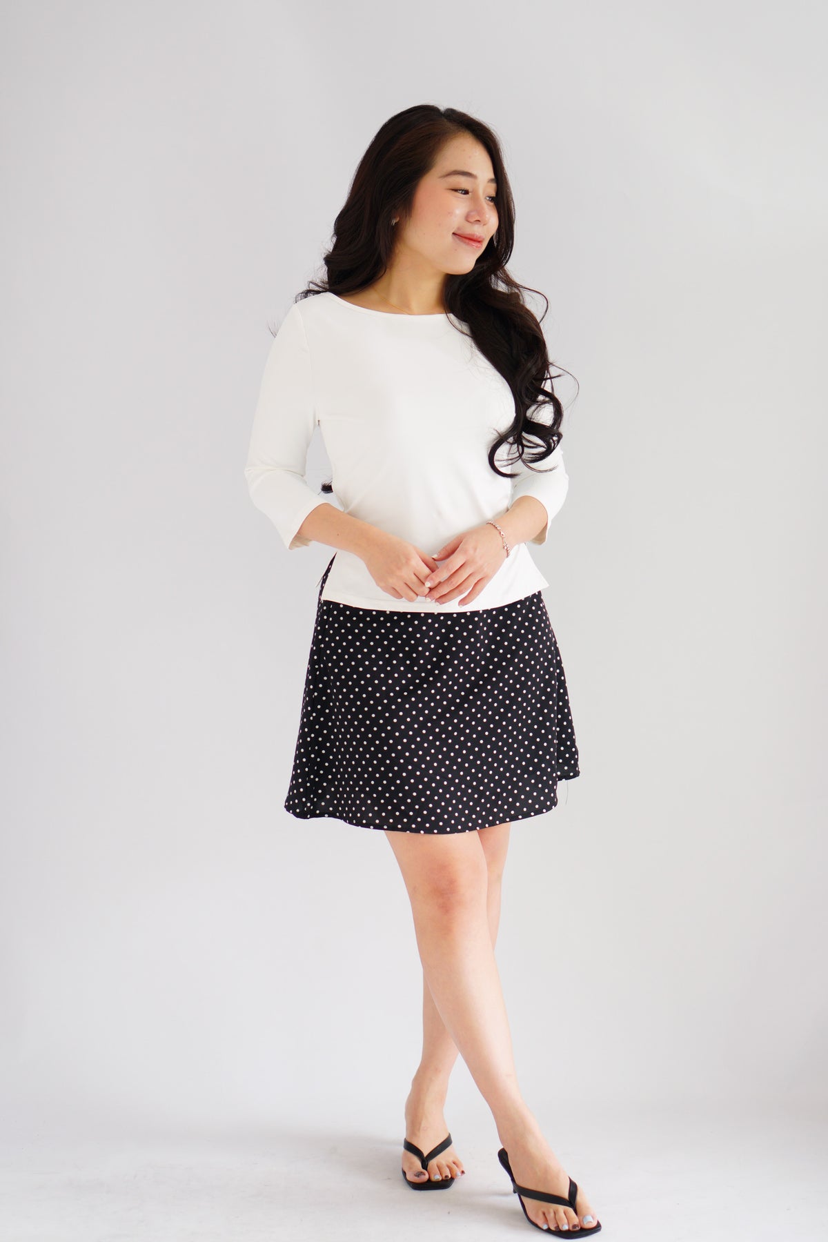 Vanessa Boat Neck Mid Sleeve Top in White
