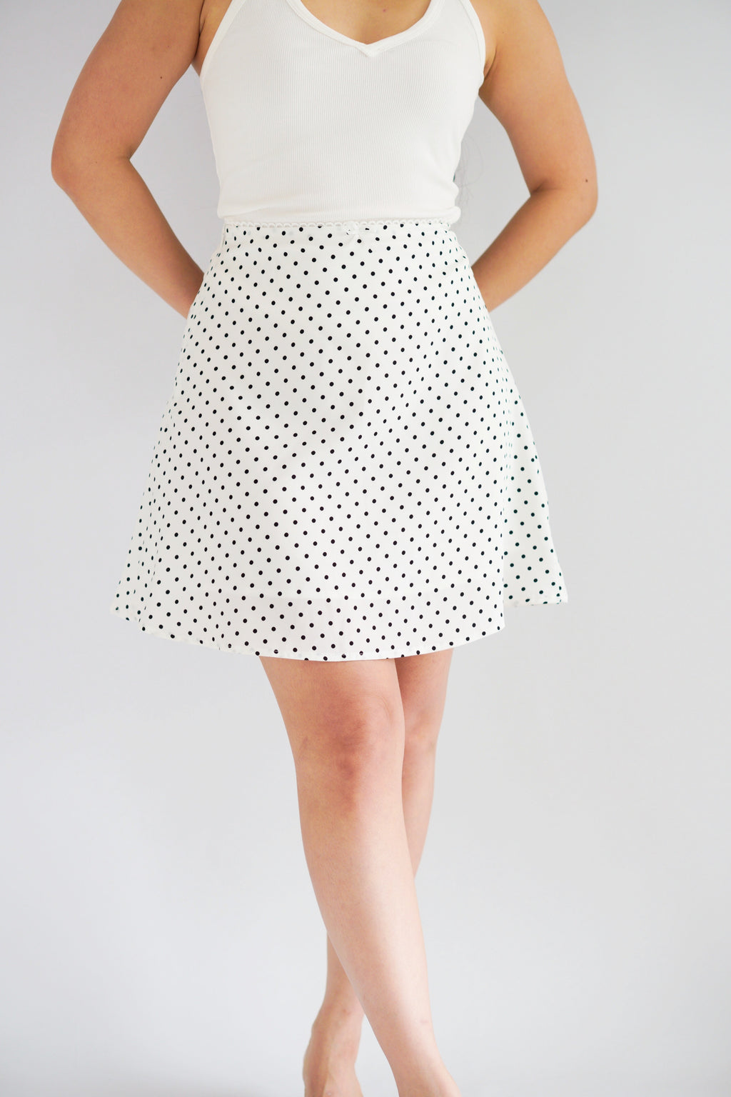 Clovie Polkadot Mini Skirt in White
