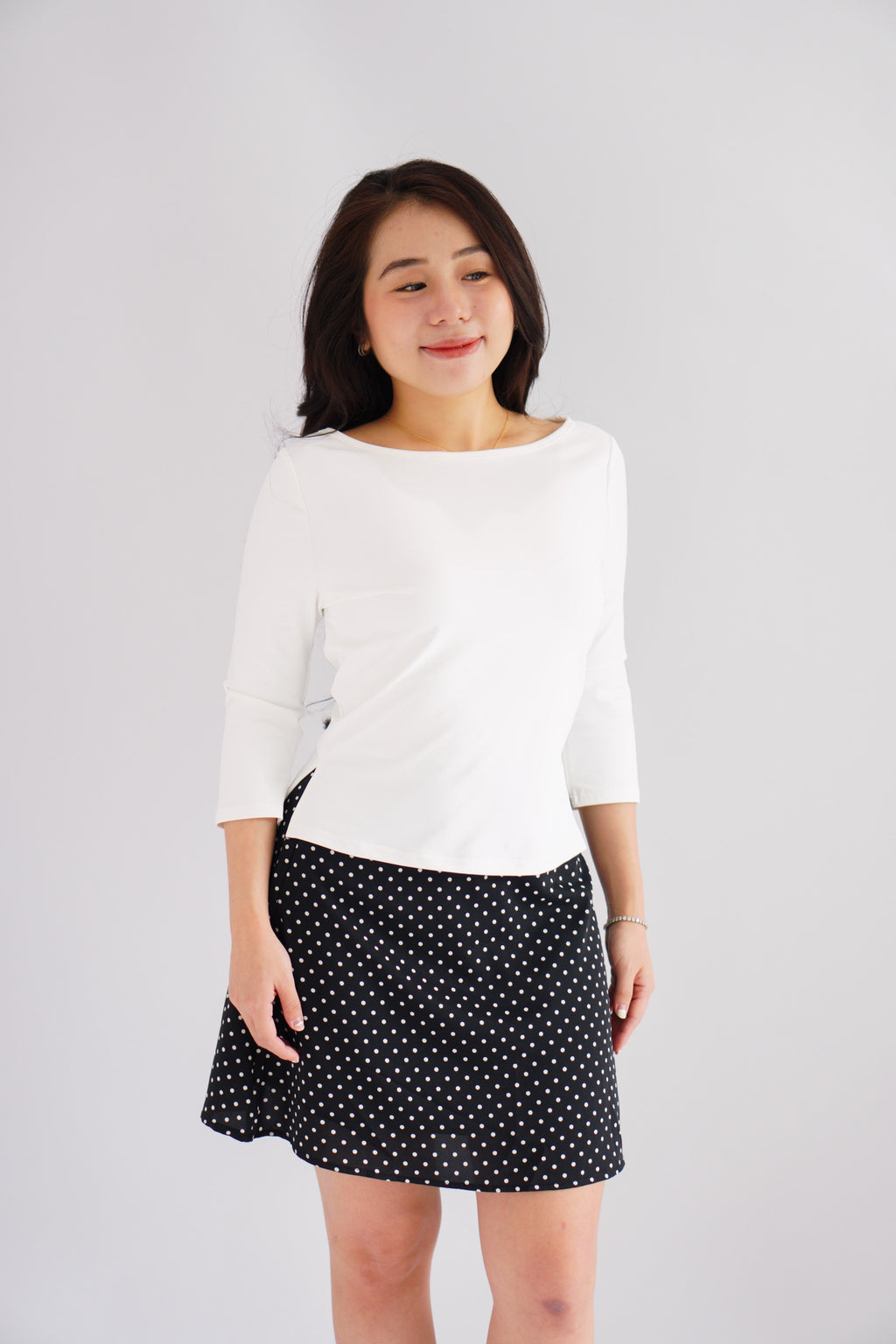Vanessa Boat Neck Mid Sleeve Top in White